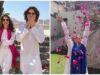Elizabeth Hurley celebra Holi con il figlio Damian e Trinny Woodall durante i colorati festeggiamenti di Delhi
