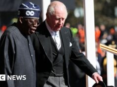 Re Carlo saluta il presidente nigeriano sotto il sole di Windsor