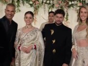 Shikhar Dhawan e la moglie Sophie partecipano al ricevimento di nozze di Kuldeep Yadav