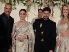 Shikhar Dhawan e la moglie Sophie partecipano al ricevimento di nozze di Kuldeep Yadav