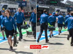Momento COMICO L’equipaggio alpino insegue l’auto vacillante di Colapinto lungo la pitlane!