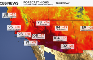 Le mappe mostrano le previsioni per un’ondata di caldo estremo che colpirà l’Occidente