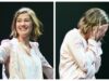 Rosamund Pike combatte le lacrime durante il sipario della commedia londinese Inter Alia
