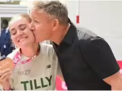 Gordon Ramsay celebra il traguardo della maratona di Londra della figlia Tilly