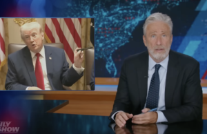 Jon Stewart ha una reazione brutale alle chiacchiere di Trump sulle penne
