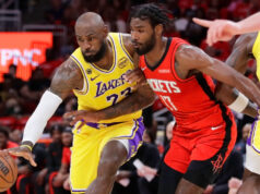 James realizza il triplo pareggio mentre i Lakers vincono all’OT, portandosi in vantaggio per 3-0 sui Rockets