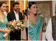 Il sari blu di Trisha al giuramento di Vijay ricorda ai fan Aishwarya