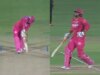 Vaibhav Sooryavanshi si contorce dal dolore di Difficult Yorker di Mohammed Siraj in RR vs GT Conflict. Orologio